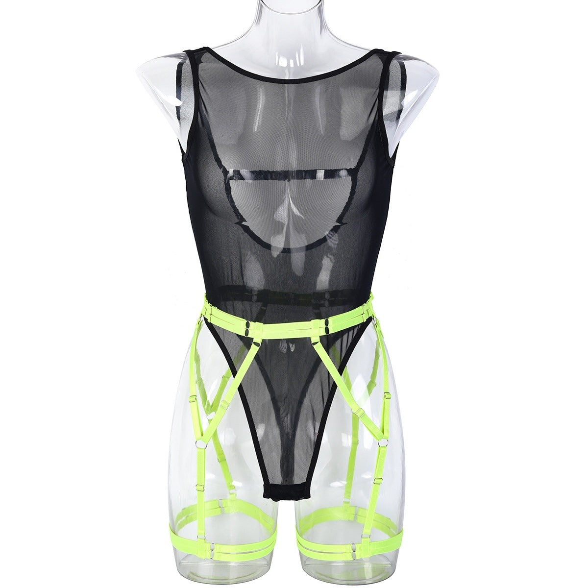 Stylish Women's Backless Mesh Color Matching Jumpsuit