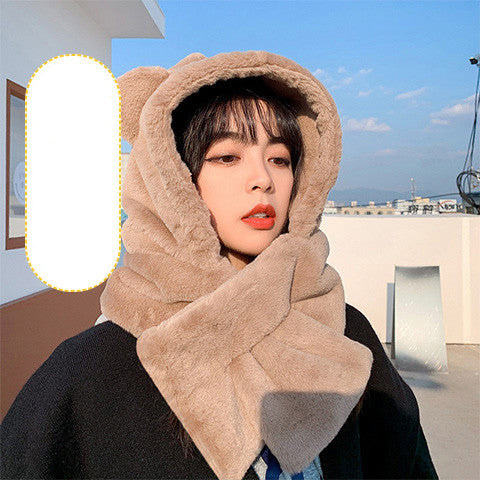 Hat And Scarf All In One Female Warm Plush Ear Protection Hood