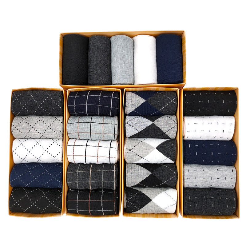 Solidcolor Mid-calf Length Men's Socks Boxed  5 Pairs