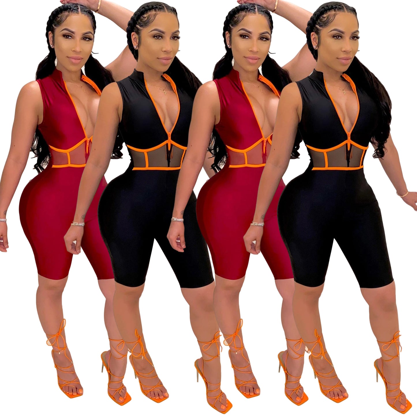 Women's Webbing Solid Lajin Sleeveless Jumpsuit