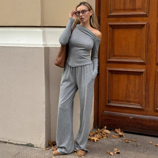 Womens Relaxed-Fit  Slouchy Casual Pants Set Two-Piece