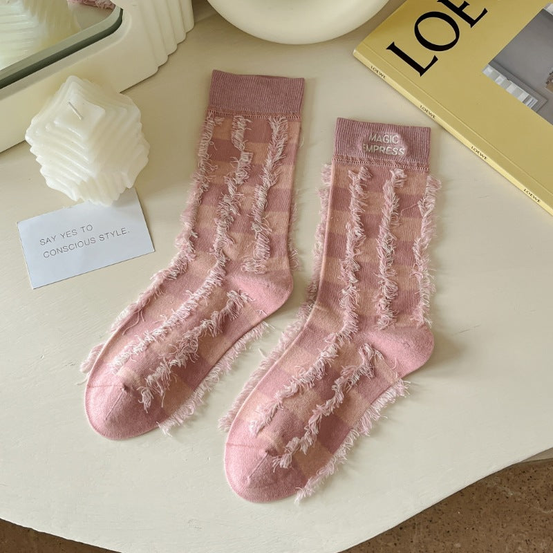 Tassel Embroidery Brushed Tube Socks Patch