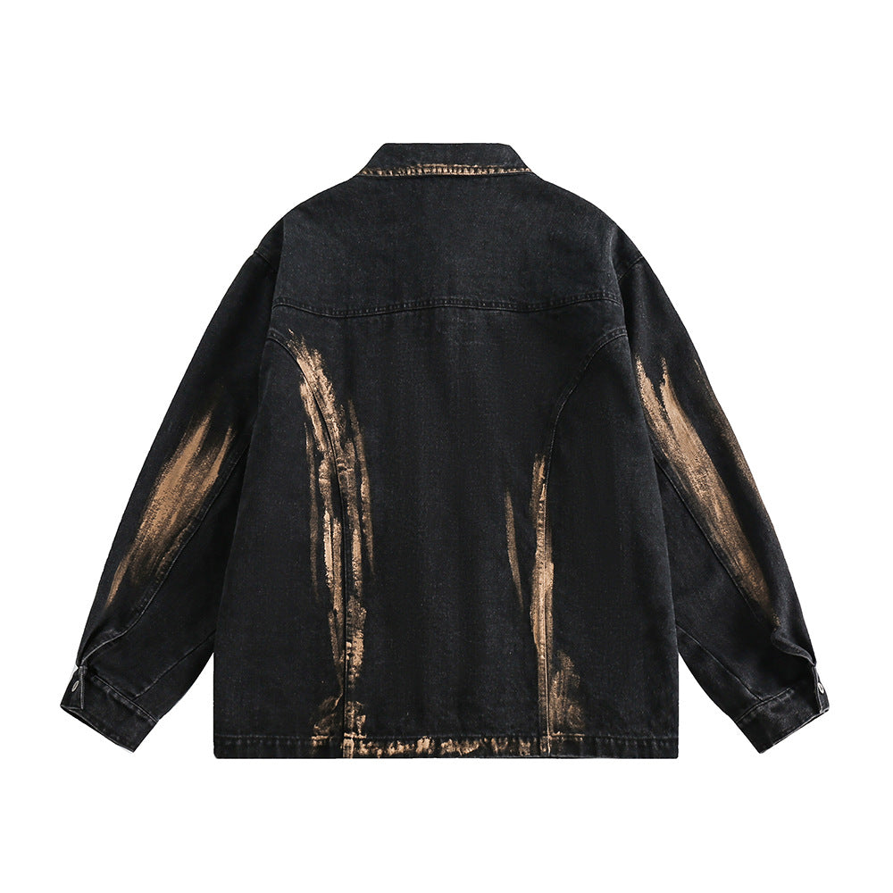 High Street Design Sense Niche Tie-dyed Loose Lapels Zipper Jacket