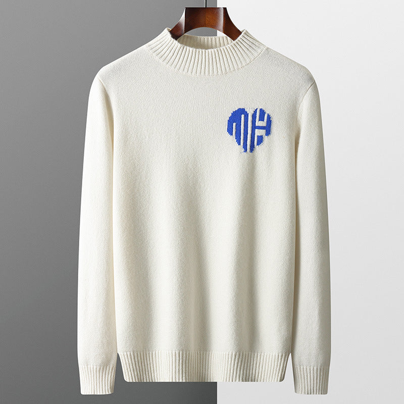 Woolen Sweater Men's Pure Wool Round Neck Embroidered Bottoming Shirt