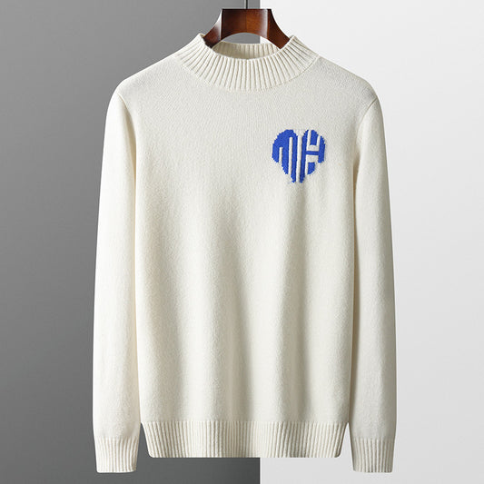Woolen Sweater Men's Pure Wool Round Neck Embroidered Bottoming Shirt