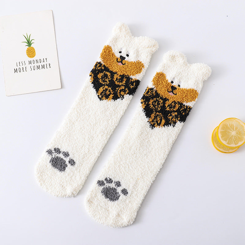 Coral fleece cute puppy cartoon socks
