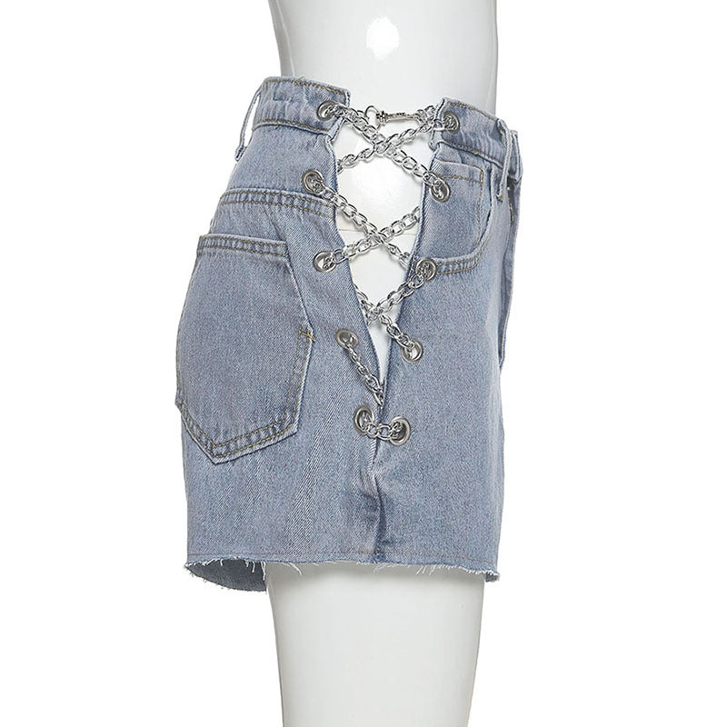 High-waist cut-out strap slim fit casual jeans