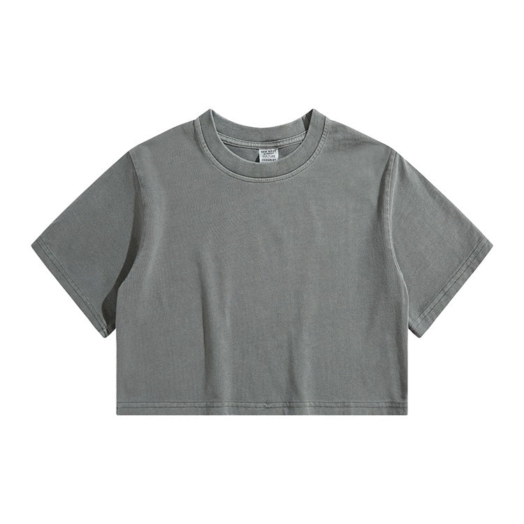 High Waist Cropped T Shirt With Navel Design