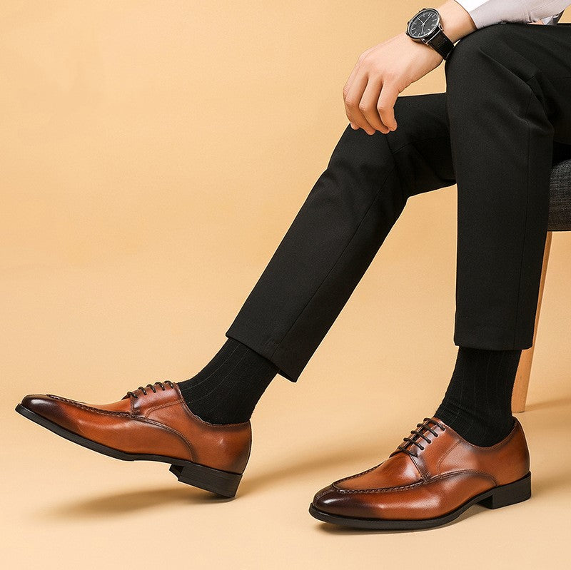 pointed toe British leather shoes
