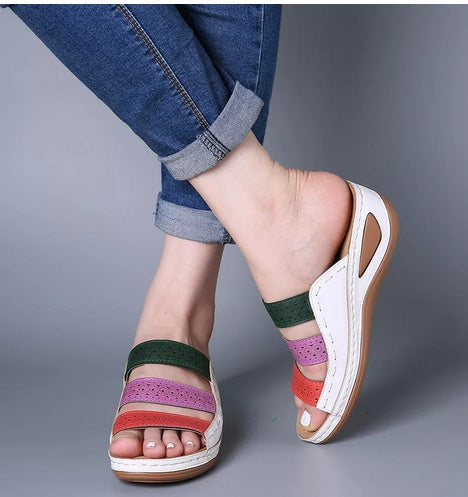 Large Size Women Hollow Out Rainbow Stitching Slippers