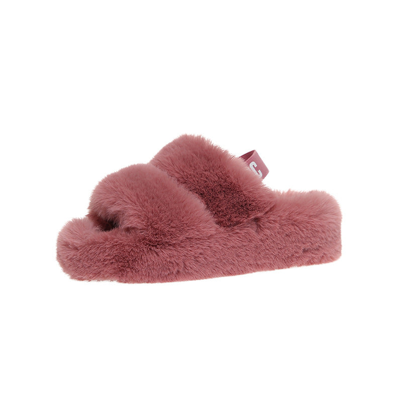 Flat Casual Thick-soled One-word Plush Drag Women's Shoes