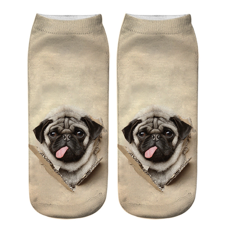 Dog PUG cartoon 3D printing socks
