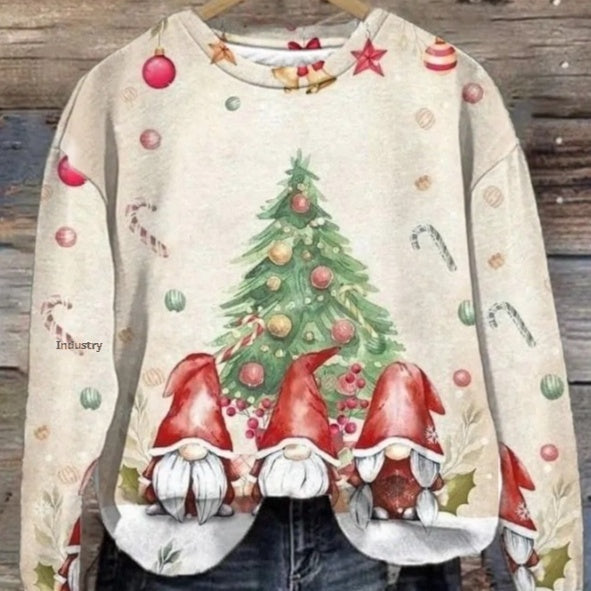Efterår Vinter Sweater Trykt Rundhals Bluse Topp