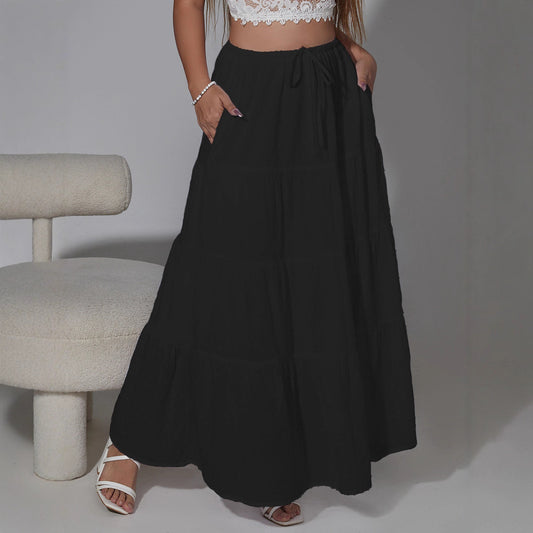 Adjustable High-waist Elastic Midi Skirt With Four Panels
