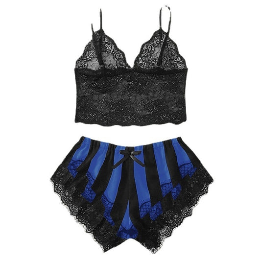 Women's Lace Home Striped Underwear Set