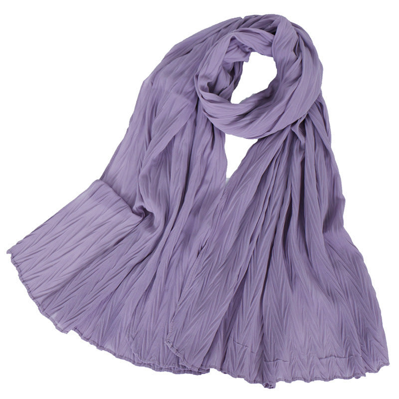 Fashion leaf crumpled solid color female headscarf