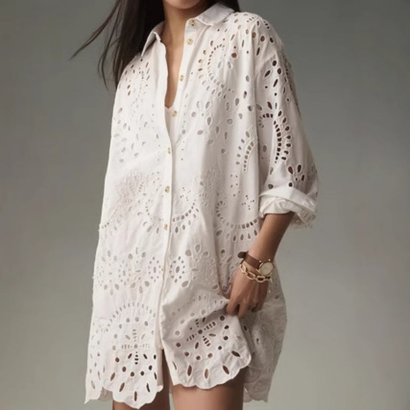 Casual Daily Solid Color Hollow Buckle Lapel Shirt