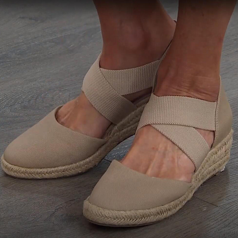 Women's Casual Slope Heel Hollow Roman Single Shoes