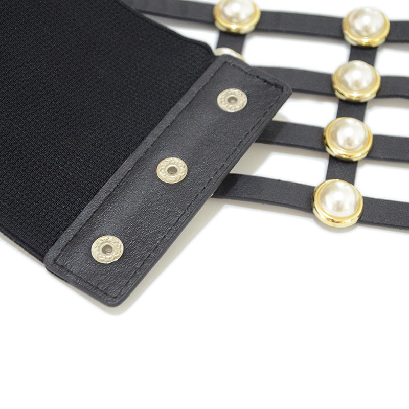 Korean Style Casual Women's Corset Hollow Pearl Inlaid Women's Single Circle Decorative Belt