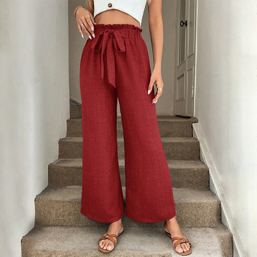 High Waisted Drawstring Casual Pants