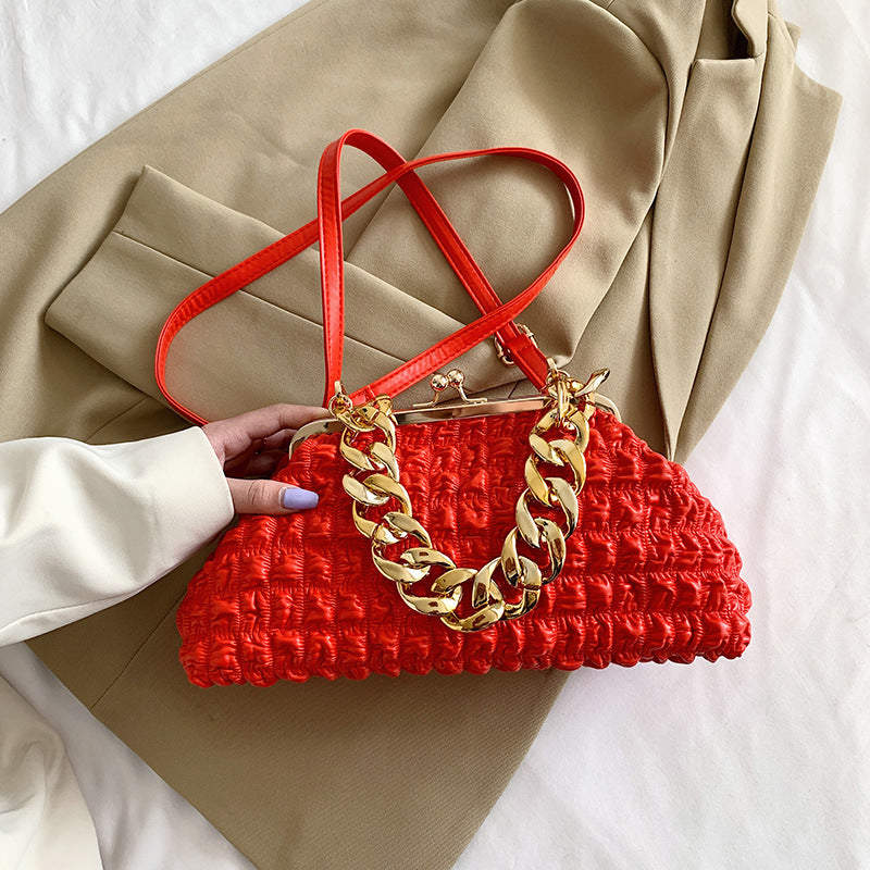 Folded Chain Metal Clip Pocket Single Shoulder Messenger Bag
