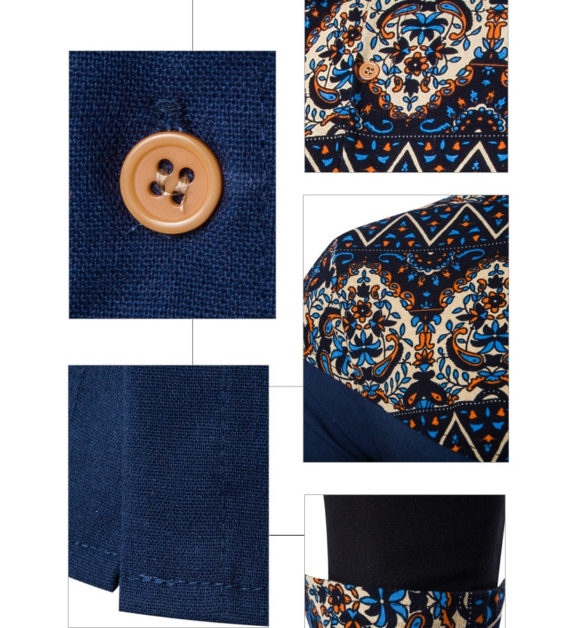 National style shirt printed long-sleeved shirt