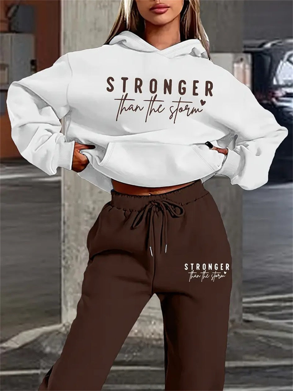Letter Printing Fleece Loose Leisure Suit