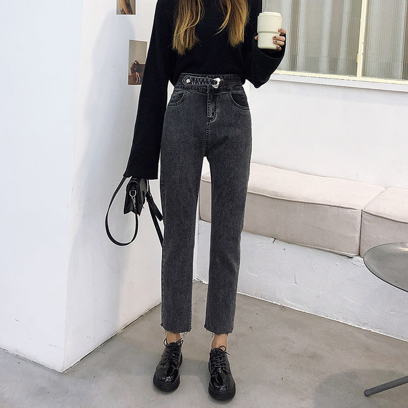 Straight loose high waist slim pants