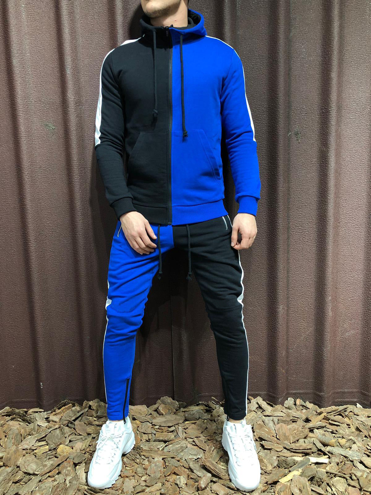 Contrast hooded jacket + pants two-piece suit