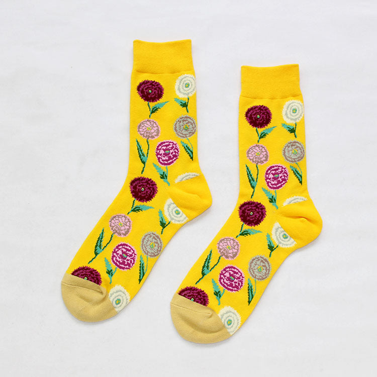 Cotton socks painted with flowers and birds