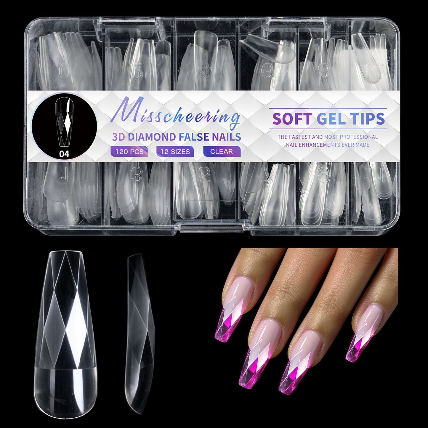 3D Diamond Wear Long Shaping Nail Tip