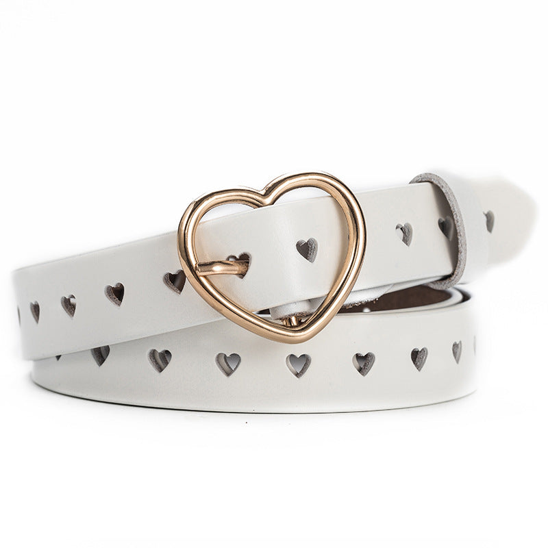 Peach heart buckle leather belt