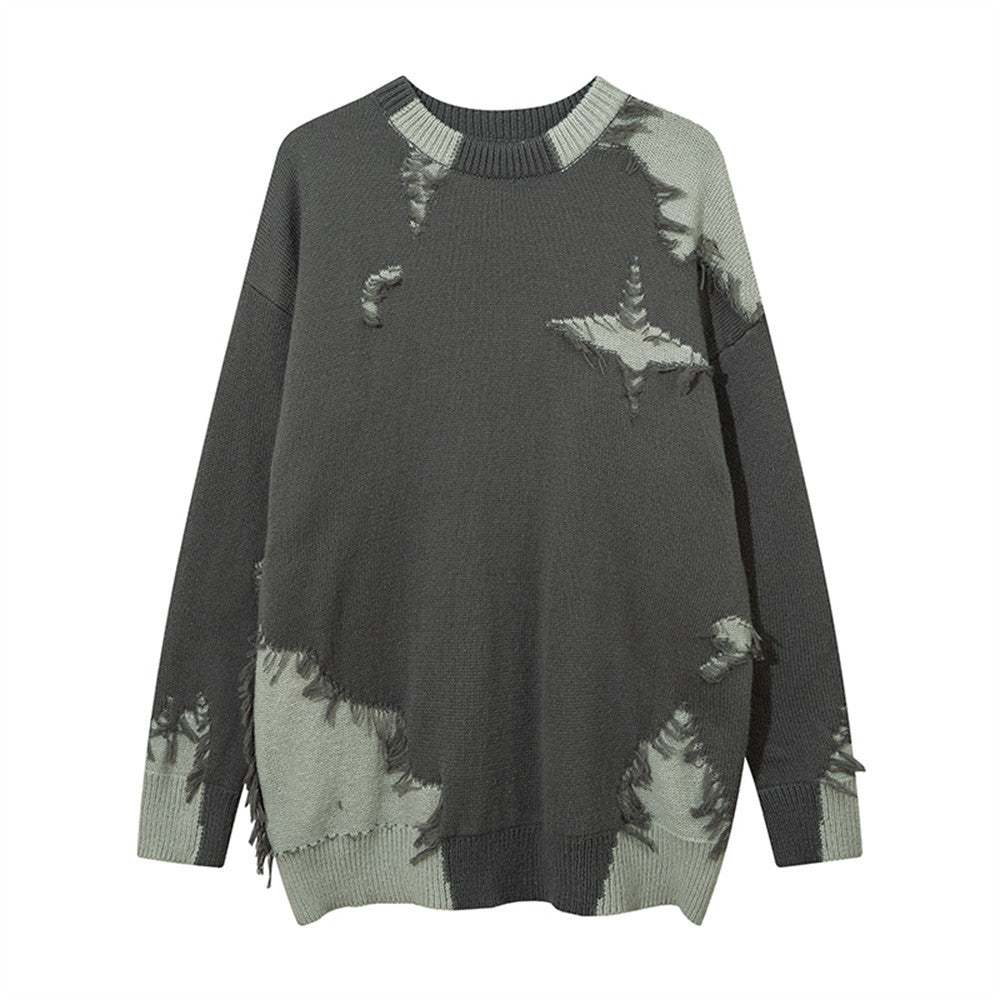 Multi-colored Rough Edges Round Neck Sweater Men's Street