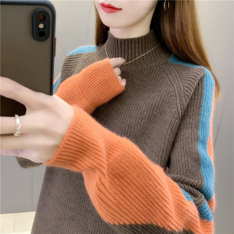 Contrast Color Beautiful Knitted Bottoming Shirt For Women
