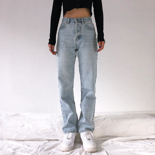 Retro high-rise straight-leg denim trousers