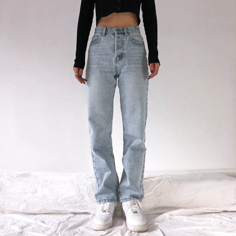 Retro high-rise straight-leg denim trousers