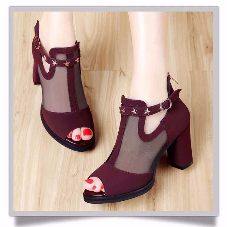 Fashion sandals women's mid-heel fish mouth shoes