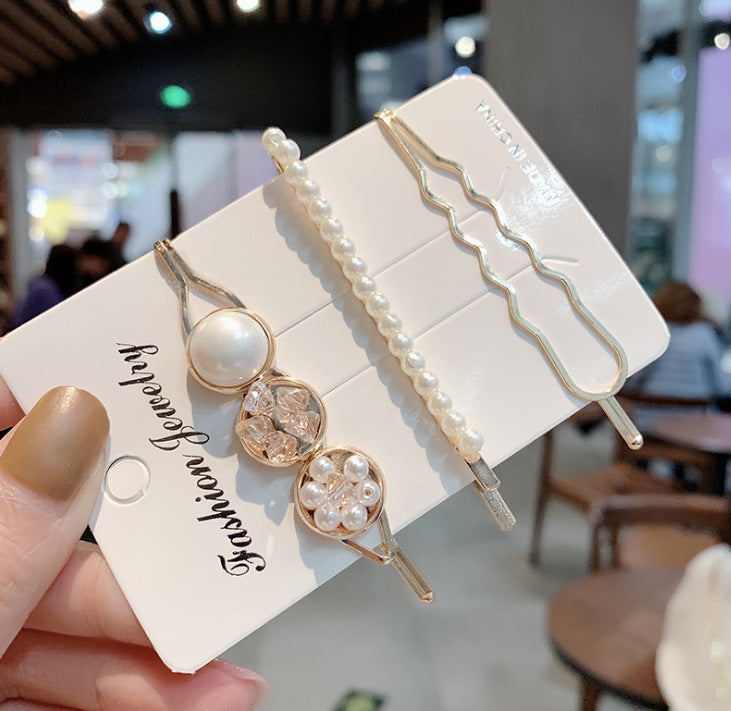 Korean version of the word clip set pearl gravel hairpin