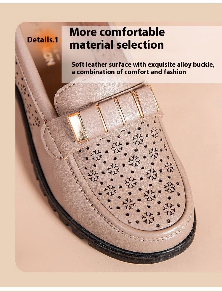 Women's Summer Hole Ventilation Soft-soled Leather Shoes