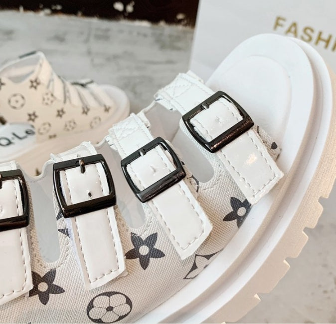 Platform High-Top Roman Sandals With Belt Buckle