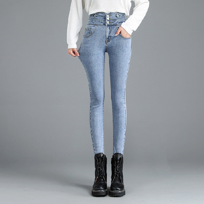 Women's slim black slim high-waisted jeans
