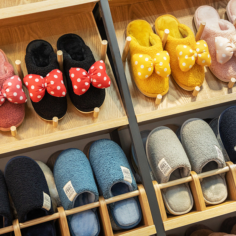 Female winter Korean cute girly heart bow cotton slippers