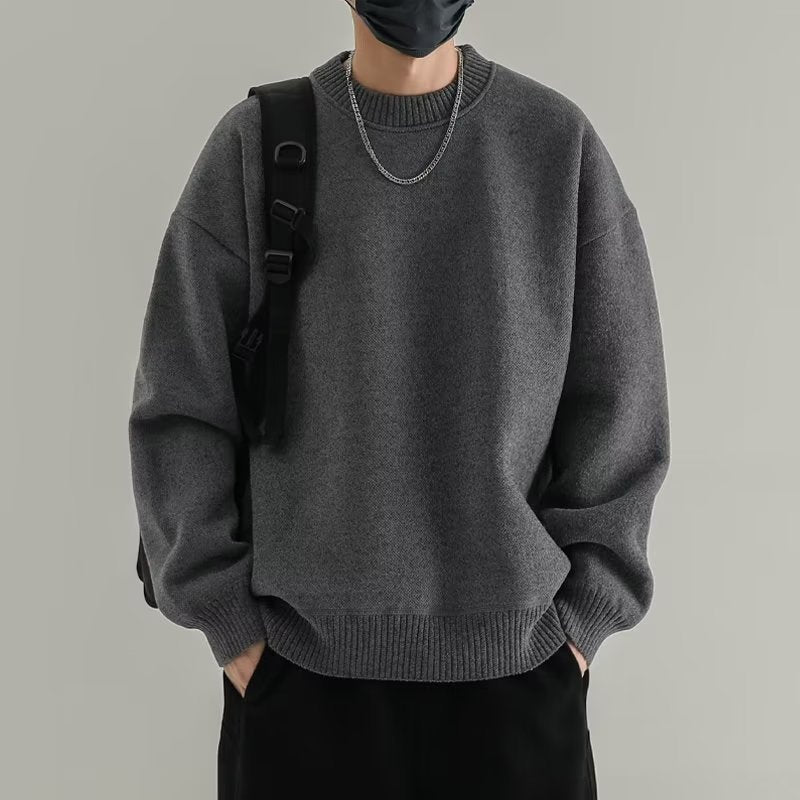 Retro Simple Solid Color Round Neck Sweater Casual All-match Sweater