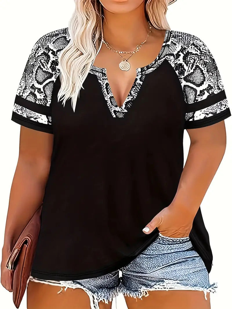 Leopard Print Printed V-neck Women's Versatile Casual Slim-fit Short Sleeve