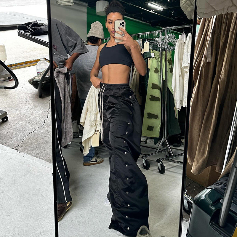 High Waist Breathable Breasted Loose Cargo Pants