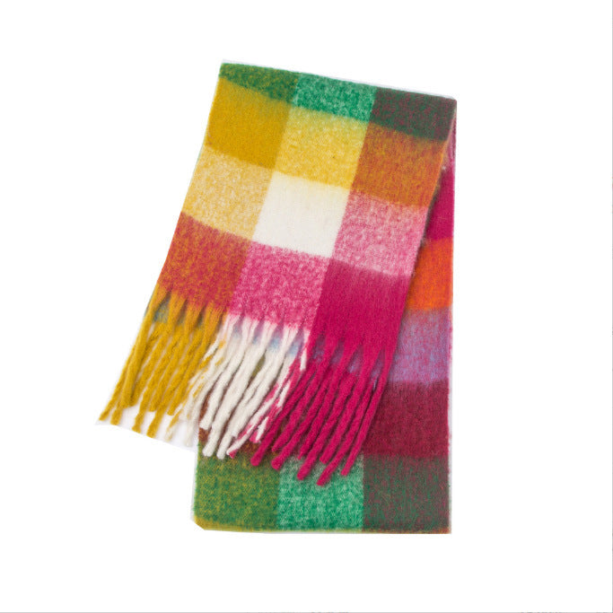 Women's Scarf Autumn And Winter New Thick Beard Color Four-grid