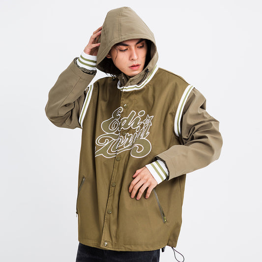 Loose Casual Spring And Autumn Embroidered Letter Splicing Fake Two-piece Hoodie