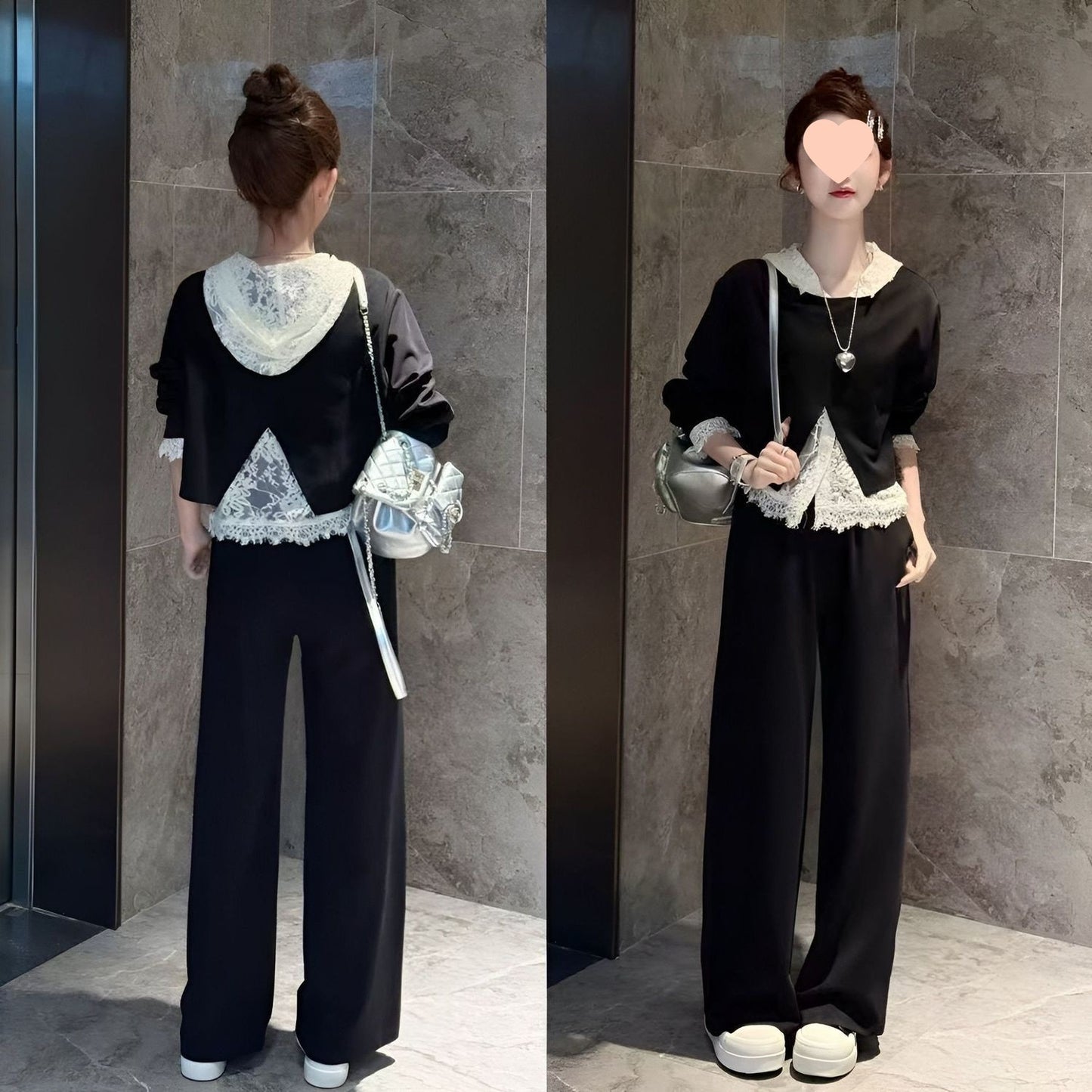 Womens Lace Off-Shoulder Sweater And WideLeg Pants Set Youth-EnhancingThreePiece Outfit