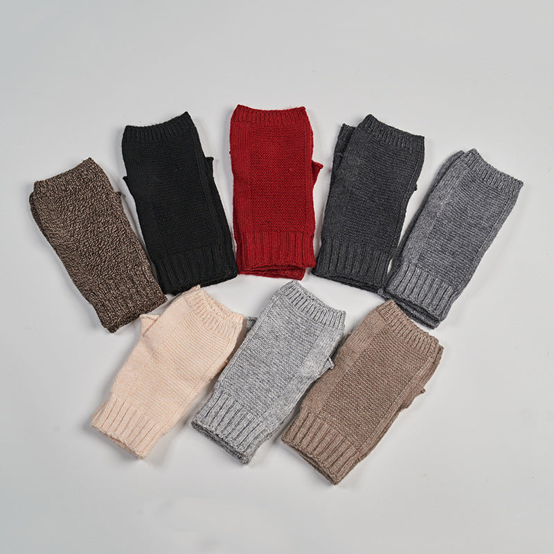 Wool Thread Warm Half Finger Gloves