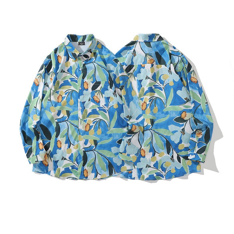 Men's Hip Hop Floral Print Long Sleeve Shirt